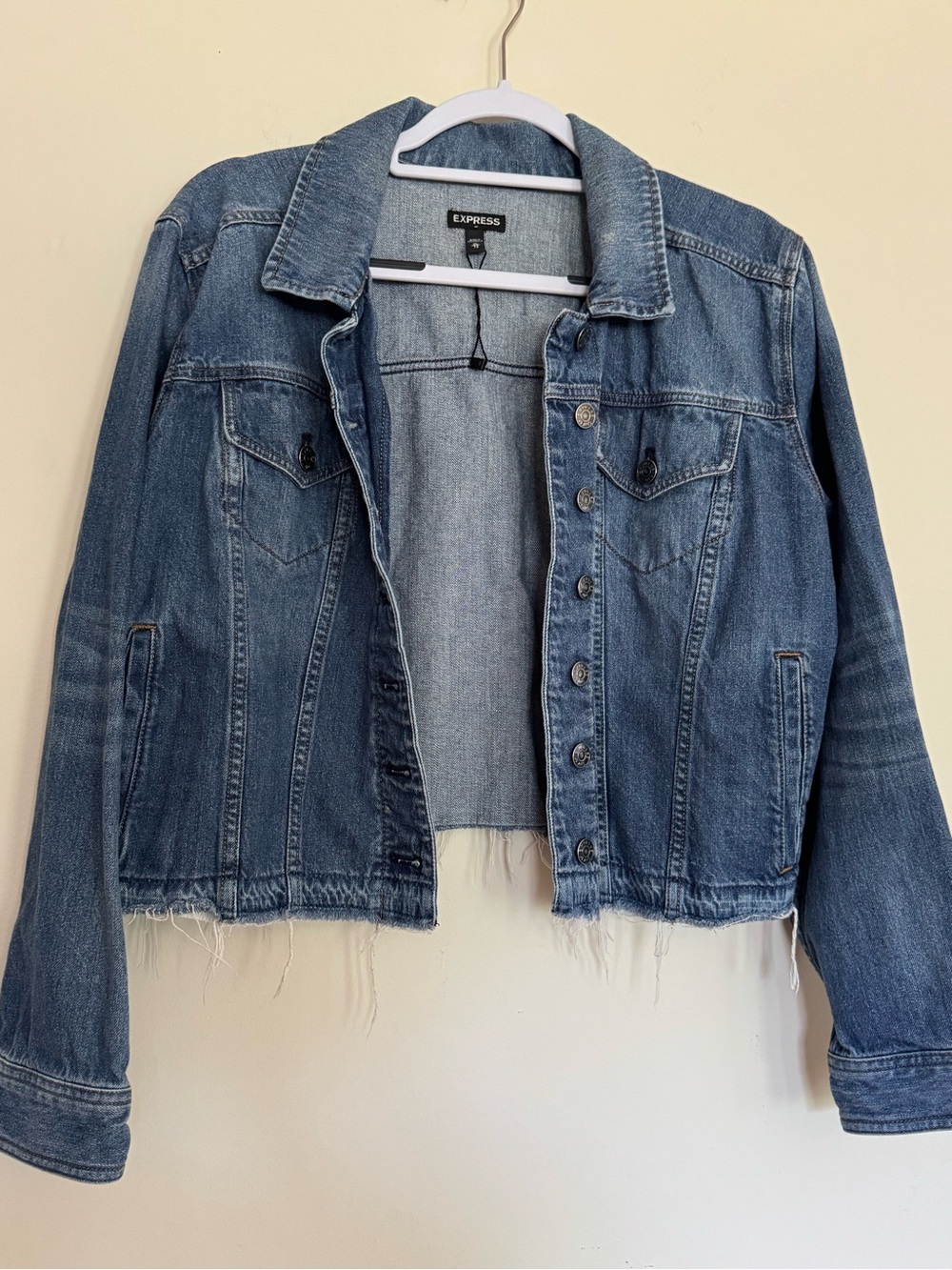 Express Distressed Blue Denim Jacket